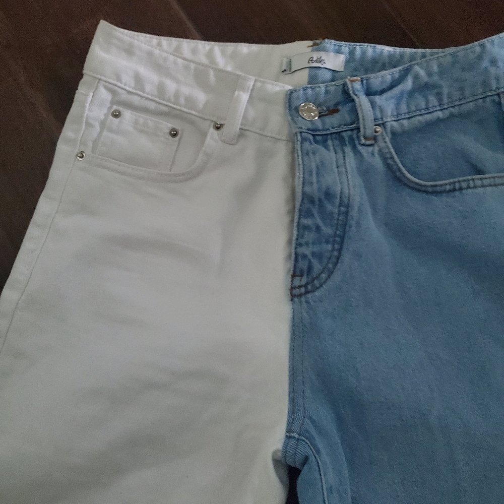 Adika Two-Tone High Rise Jeans in Light Blue and White - Picture 3 of 6